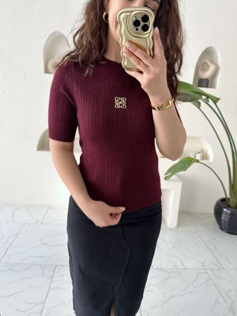 Bordo Loewe Broşlu Triko Bluz