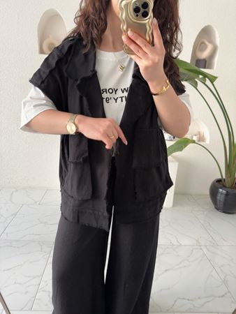 Siyah Tasarım Gabardin Yelek