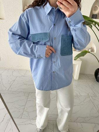 Mavi Garnili Cep Detay Gömlek