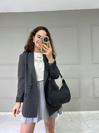 Antrasit Kapak Cepli  İçi Astarlı Çift Düğmeli Blazer Ceket