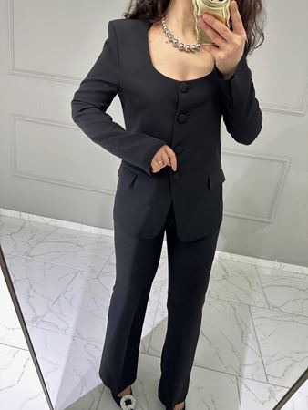 Siyah Havuz Yaka Ceket&Pantolon Takım