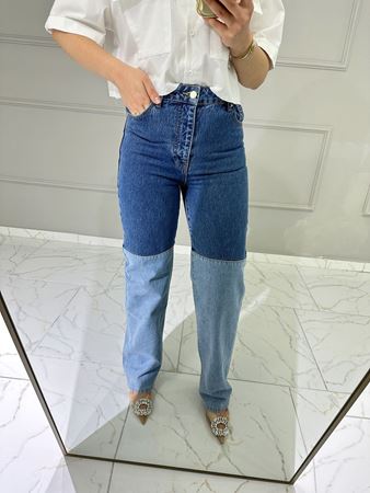 Mavi İki Renkli Straight Jean