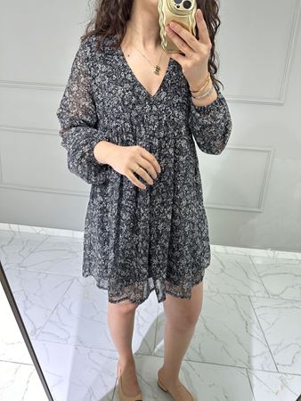 Siyah Çıtır Desenli Şifon Elbise