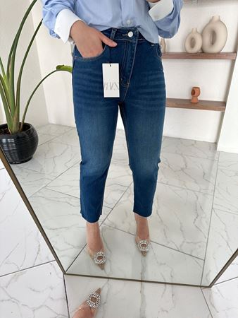 ZR Mavi Kesik Paça Boyfit Jean