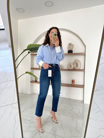 ZR Mavi Kesik Paça Boyfit Jean