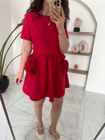 Kırmızı Gül Detaylı Elbise