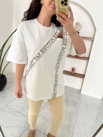 Ekru Silver Fermuar Ve Yazı Detaylı T-shirt
