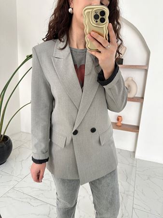 ZR Gri Premium Kapak Cepli Blazer Ceket