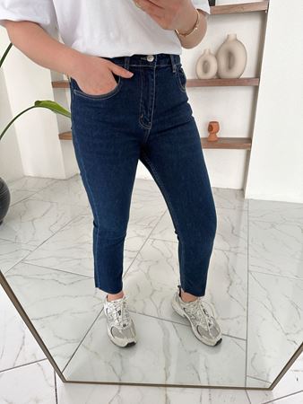 Lacivert Kesik Paça Likralı Boyfit Jean