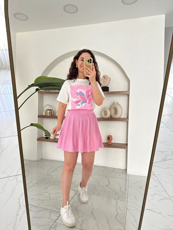 Pembe Piliseli İçi Şortlu Etek