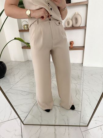 Bej Premium Yelek Palazzo Pantolon Takım