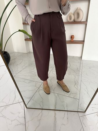 Kahverengi Paçası Düğme Detaylı Binici Pantolon