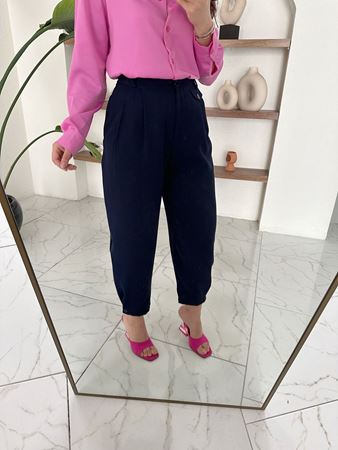 Lacivert Paçası Düğme Detaylı Binici Pantolon