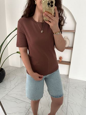 M.D Kahverengi Bisiklet Yaka Basic T-Shirt