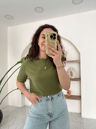 M.D Yeşil Bisiklet Yaka Basic T-Shirt