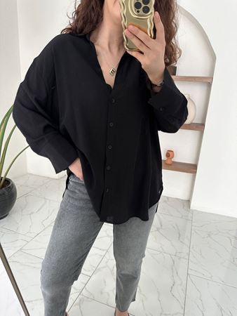 Siyah Kendinden Dokulu Truvakar Kol Gömlek