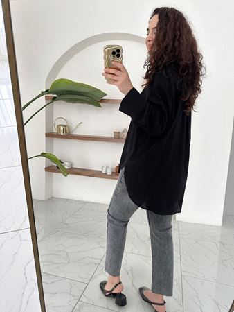 Siyah Kendinden Dokulu Truvakar Kol Gömlek