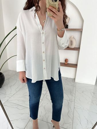 Ekru Kendinden Dokulu Truvakar Kol Gömlek