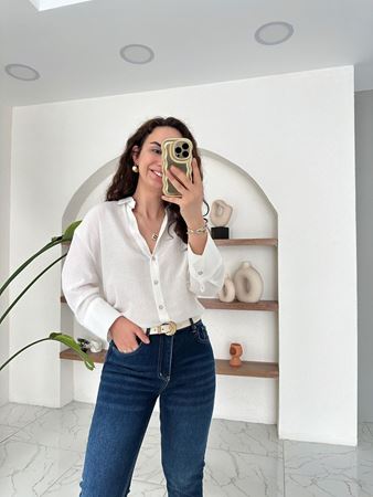 Ekru Kendinden Dokulu Truvakar Kol Gömlek