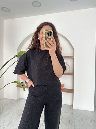 Siyah Simli Bluz Pantolon Takım