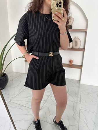 Siyah Çizgili T-Shirt Şort Takım