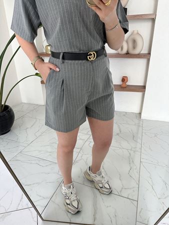 Antrasit Çizgili T-Shirt Şort Takım