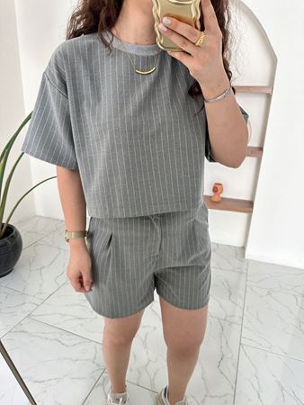 Antrasit Çizgili T-Shirt Şort Takım