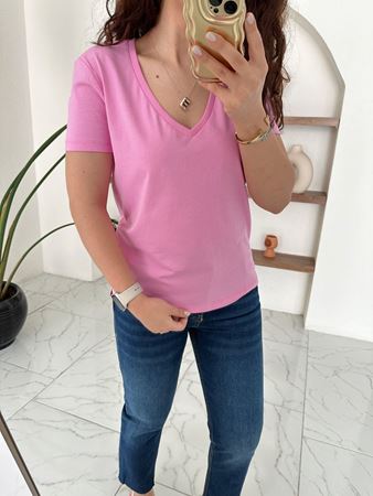 DLVN Pembe V Yaka Basic T-Shirt