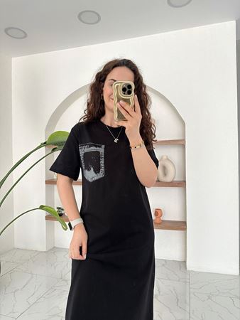 Siyah TWST Model Cep Detay Basic Elbise