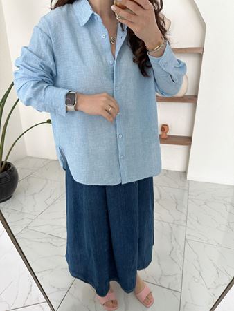 Mavi Keten Gömlek