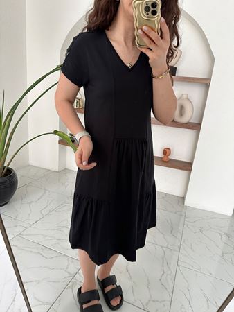 Siyah Pileli Basic Elbise