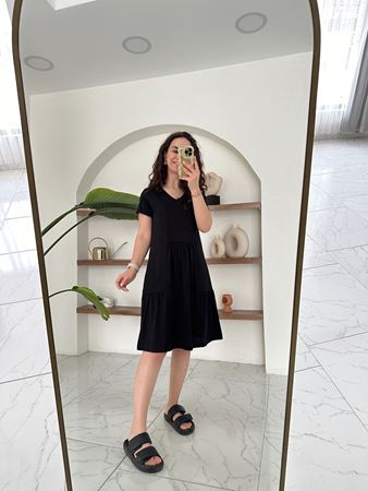 Siyah Pileli Basic Elbise