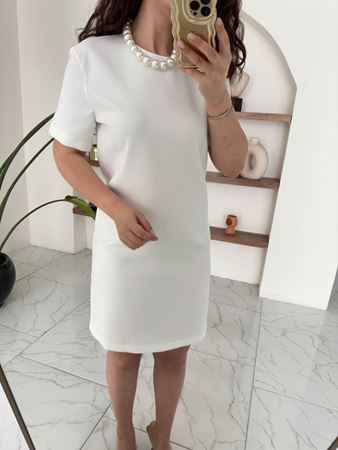 Beyaz Yarım Kollu Basic Elbise