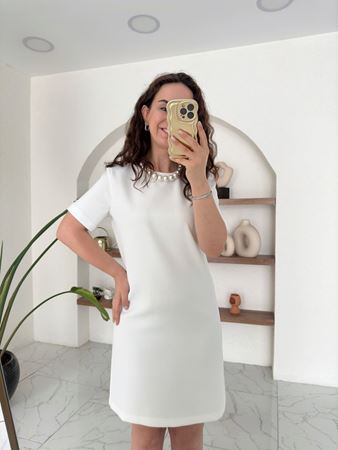 Beyaz Yarım Kollu Basic Elbise