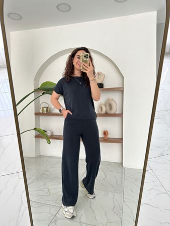 OYS Antrasit Yandan Yırtmaçlı T-Shirt Pantolon Takım