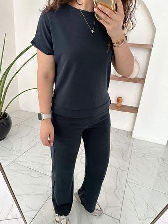 OYS Antrasit Yandan Yırtmaçlı T-Shirt Pantolon Takım