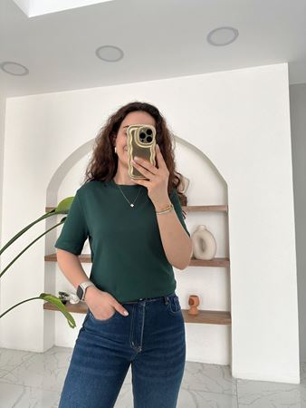 M.D Zümrüt Yeşili Bisiklet Yaka Basic T-Shirt