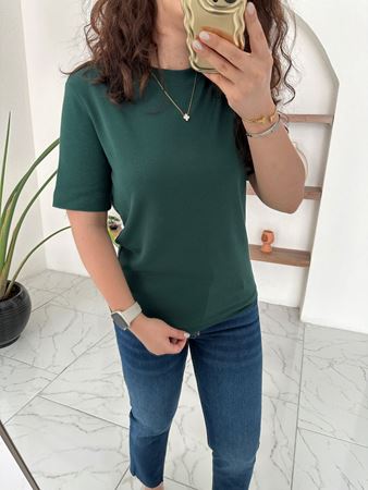 M.D Zümrüt Yeşili Bisiklet Yaka Basic T-Shirt