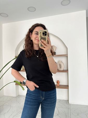 M.D Siyah Bisiklet Yaka Basic T-Shirt