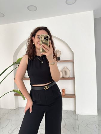 Siyah Crop Pantolon Takım