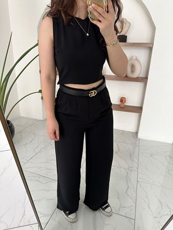 Siyah Crop Pantolon Takım