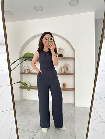 Antrasit Crop Pantolon Takım