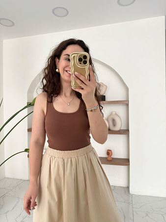 Kahverengi İnce Askılı Fitilli Atlet