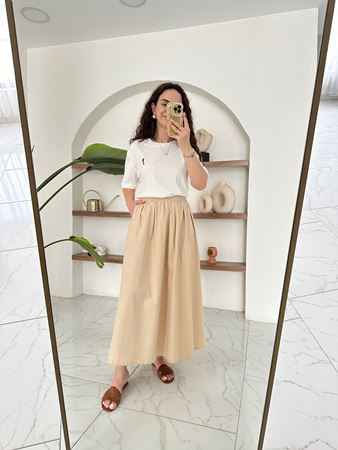 Bej Cepli Keten Kloş Etek