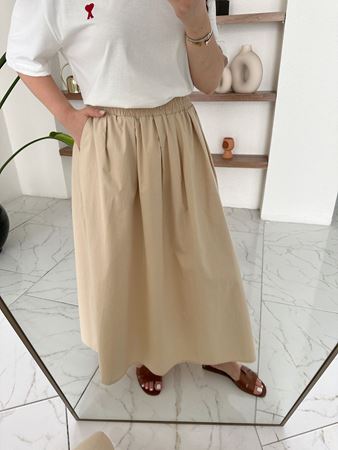Bej Cepli Keten Kloş Etek