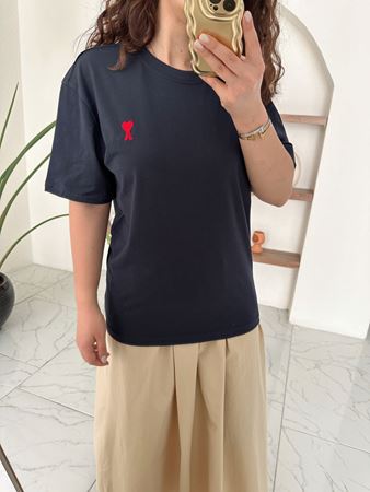 Lacivert Kırmızı Kalp A Nakışlı T-Shirt