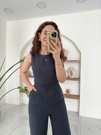 Antrasit Crop Pantolon Takım