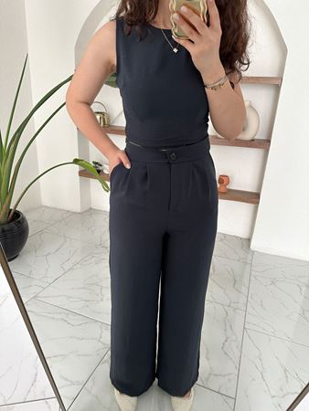 Antrasit Crop Pantolon Takım