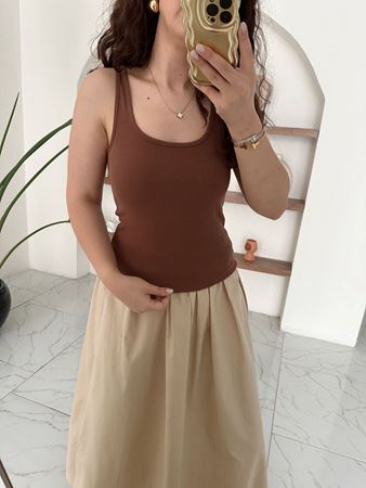 Kahverengi İnce Askılı Fitilli Atlet