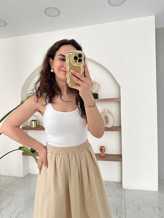 Beyaz İnce Askılı Fitilli Atlet